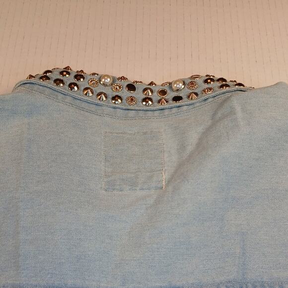 I.C.E. Look NY Womens Sleeveless Embellished Denim Top - Size: Large - Picture 7 of 8
